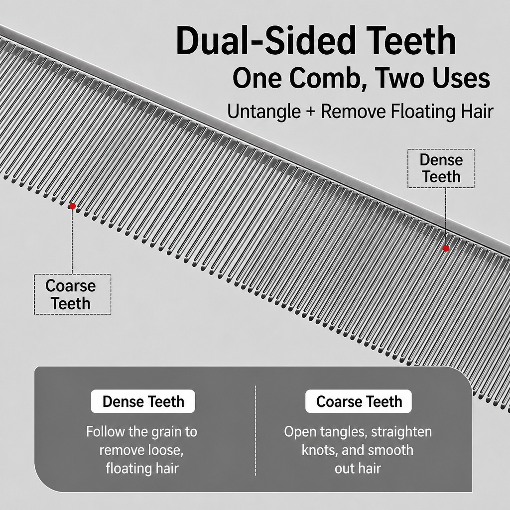 Stainless Steel Dual-Tooth Grooming Comb for Cats & Dogs