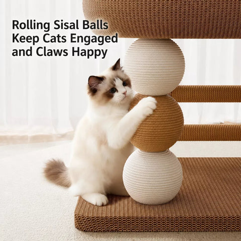 Oval Sisal Cat Tree with Integrated Scratcher and Bed