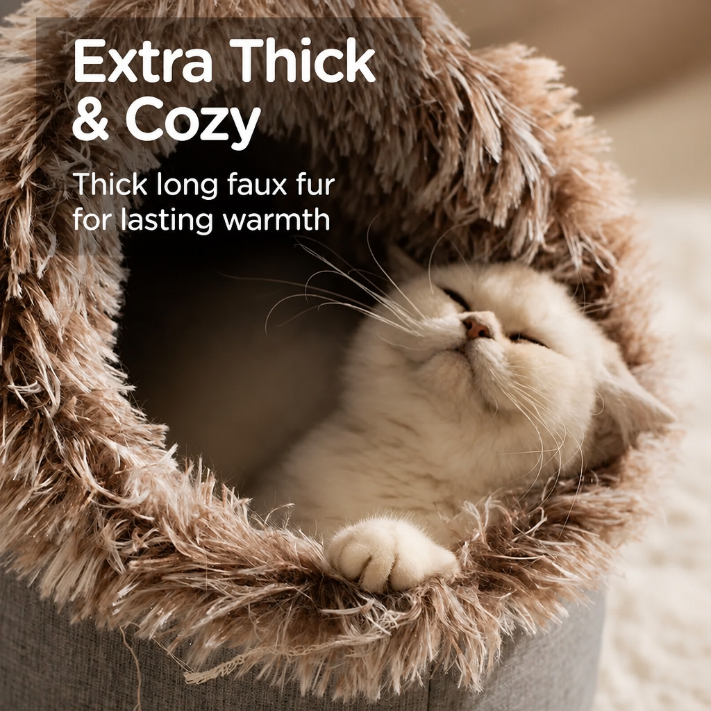Enclosed Plush Pet Bed with Carry Handle