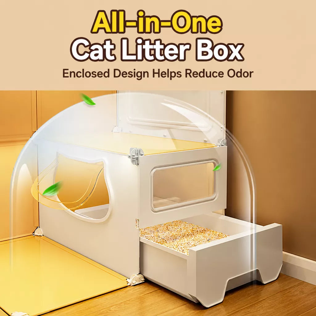 Indoor Multi-Level Cat Condo with Integrated Litter Box Area
