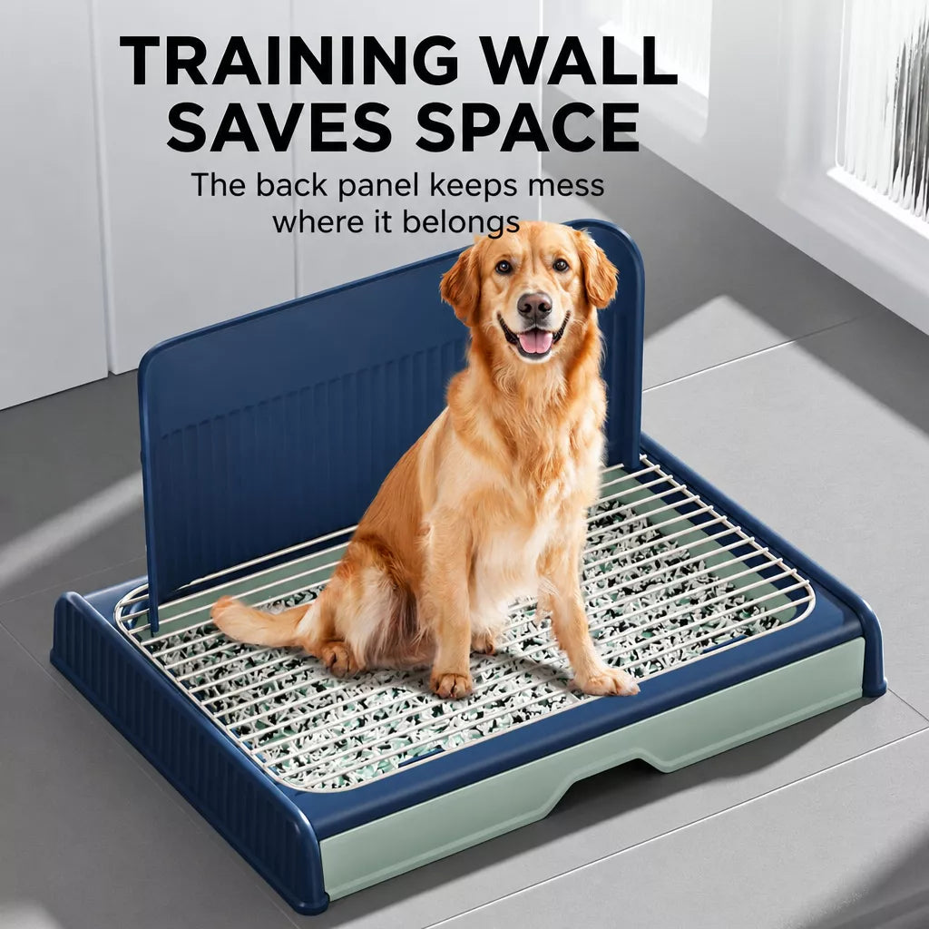 Dog Potty Tray with Back Panel, Wire Grid & Drawer