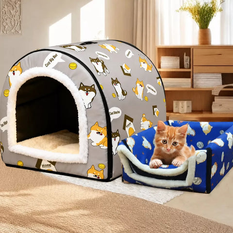 Semi-Enclosed Waterproof Pet Bed for Small Dogs & Cats