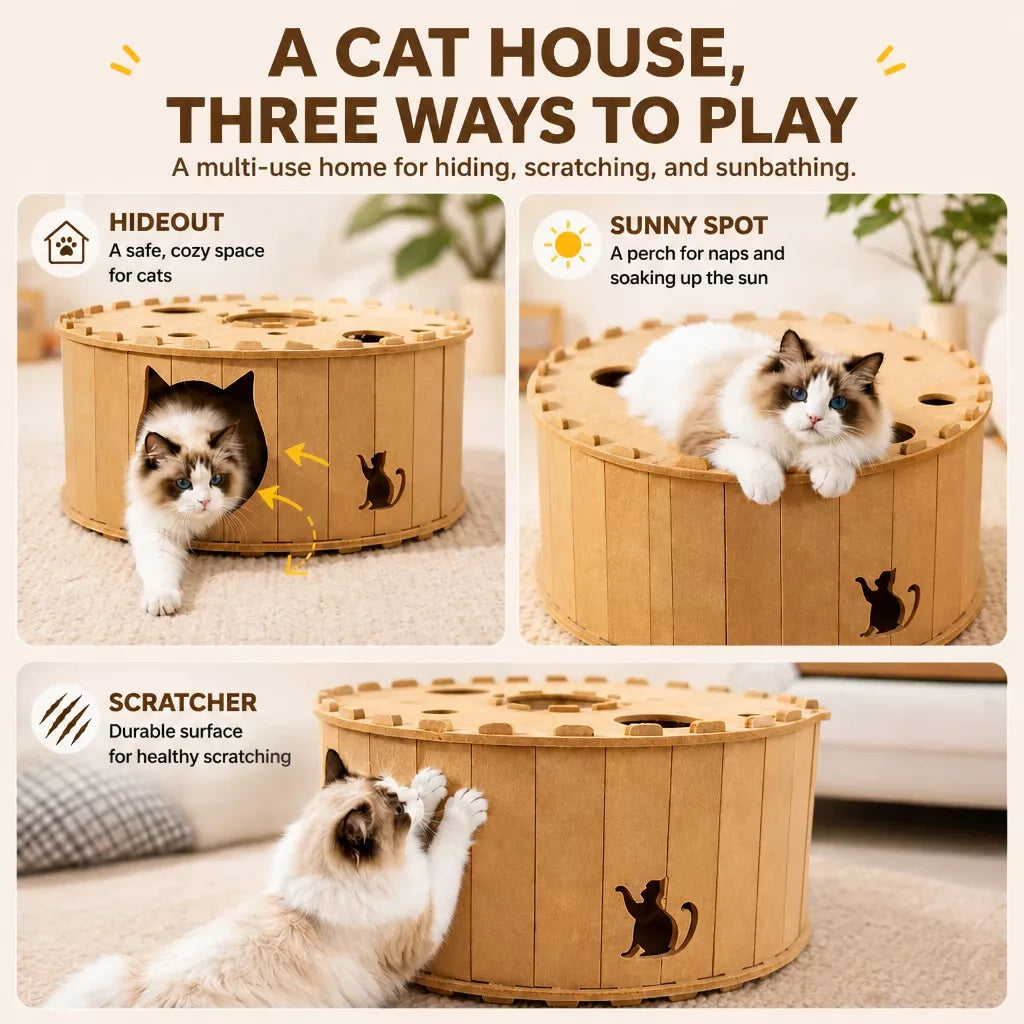 Donut-Shaped Felt Cat Scratcher Tunnel Bed