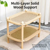 Two-Tier Wooden Cat Bed with Scratching and Woven Mats