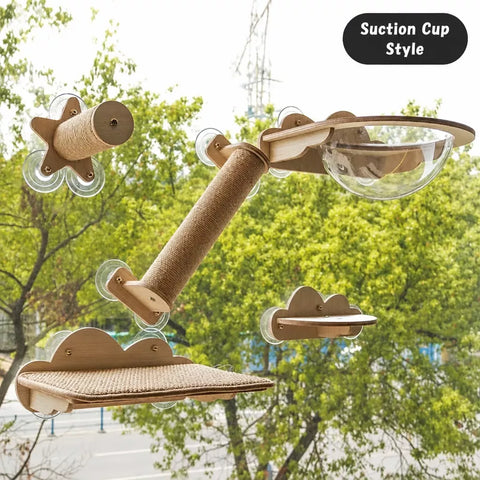 Window-Mounted Cat Climbing System with Perches & Scratching Posts