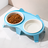 Ceramic Double Cat Bowls with Stand