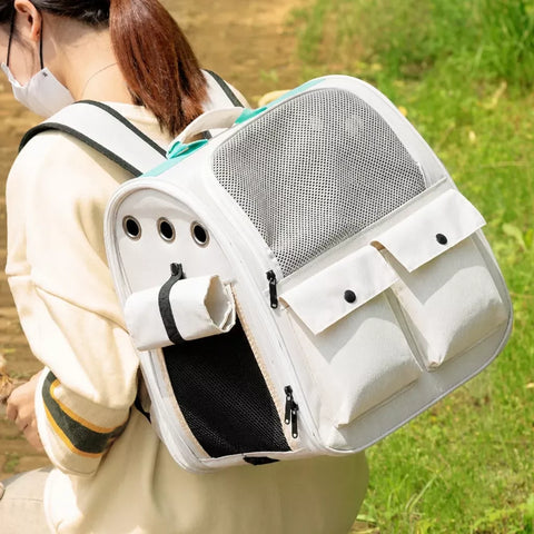 Breathable Cat Carrier Backpack with Roll-Up Shade