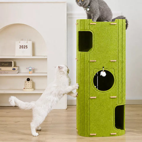 Multi-Level Cat Tree with Enclosed Hideaway and Scratching Board