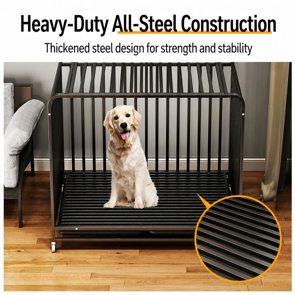 Reinforced Metal Dog Crate with Integrated Toilet Area