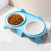 Ceramic Double Cat Bowls with Stand