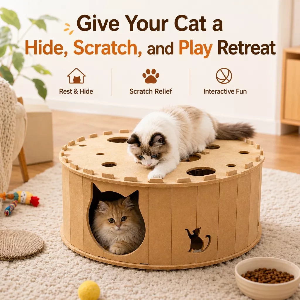 Donut-Shaped Felt Cat Scratcher Tunnel Bed