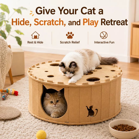 Donut-Shaped Felt Cat Scratcher Tunnel Bed