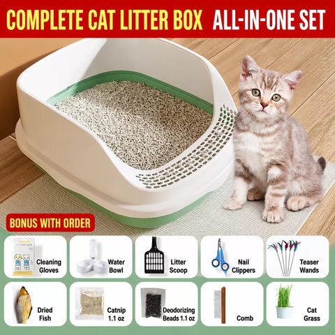 Semi-Enclosed Cat Litter Box with High Sides p-05678