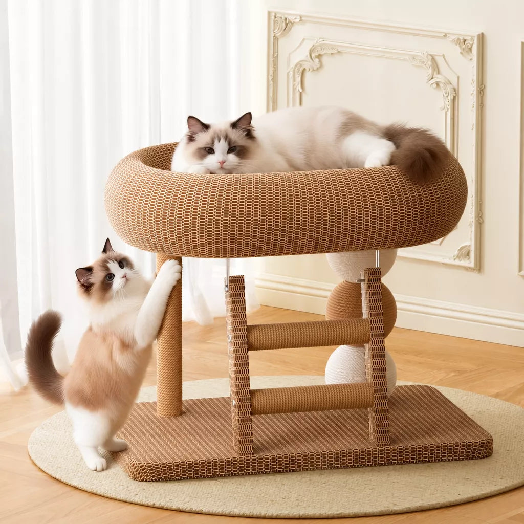 Oval Sisal Cat Tree with Integrated Scratcher and Bed