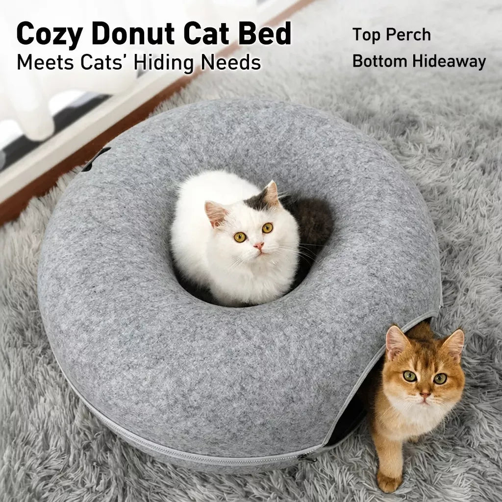 Enclosed Donut Pet Bed with Tunnel