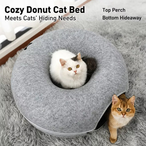 Enclosed Donut Pet Bed with Tunnel