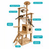 Wooden Cat Tree with Scratching Post and Enclosed Cat House