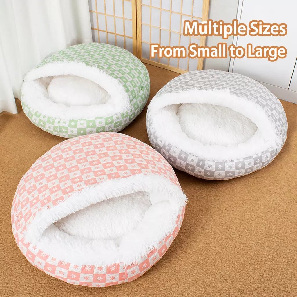 Enclosed Plush Pet Bed for Cats and Small Dogs