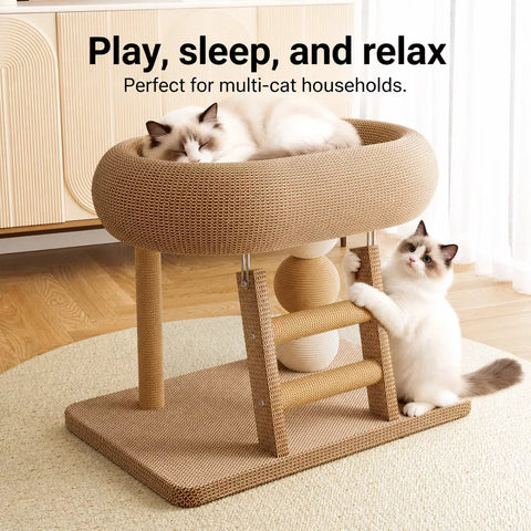 Oval Sisal Cat Tree with Integrated Scratcher and Bed