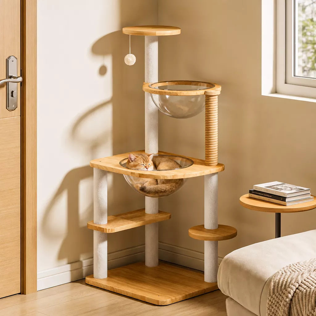 Multi-Level Cat Tree with Enclosed Cat House for Small Spaces