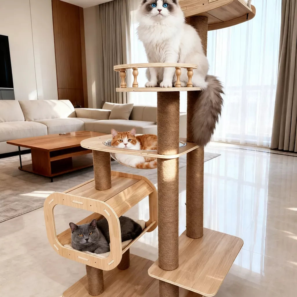 Cat Tree with Hideaway, Scratching Post & Hanging Toy