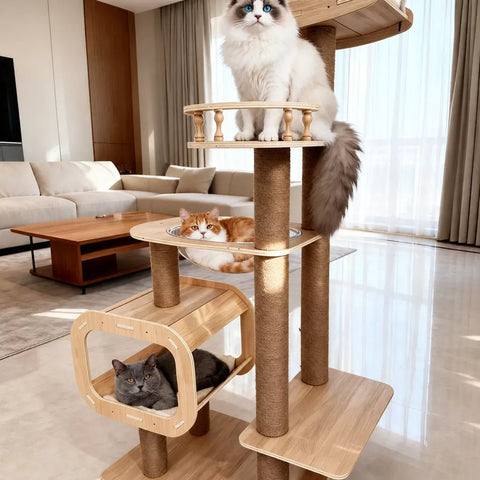 Cat Tree with Hideaway, Scratching Post & Hanging Toy