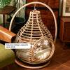 Handwoven Rattan Hanging Pet Bed with Cushion