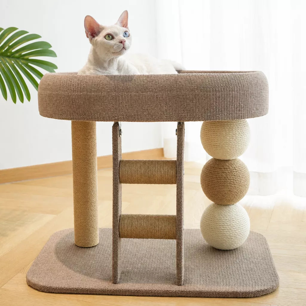 Two-Level Cat Tree with Oval Hideaway and Sisal Scratching Surface