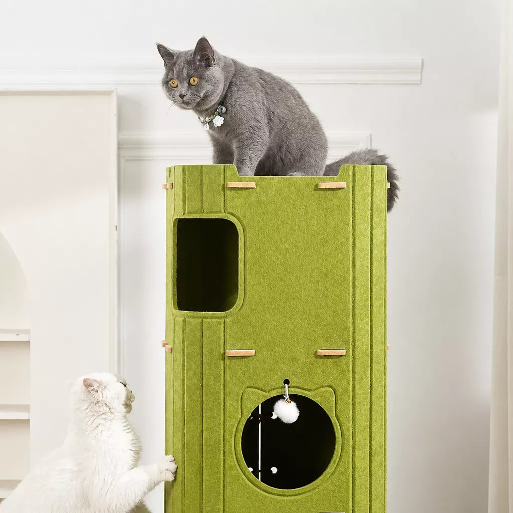 Multi-Level Cat Tree with Enclosed Hideaway and Scratching Board