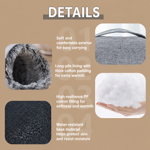 Enclosed Plush Pet Bed with Carry Handle