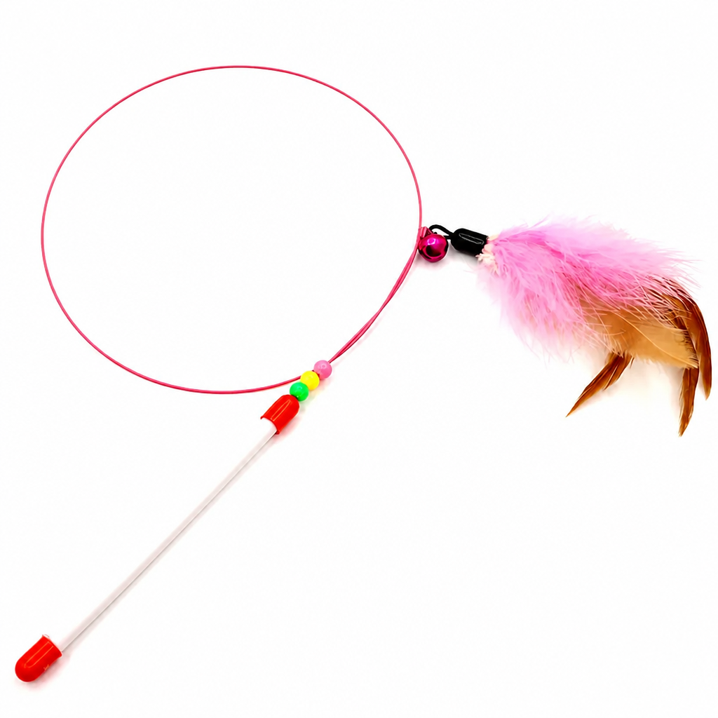 Steel Wire Cat Teaser Wand with Bell and Feather