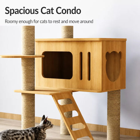 Multi-Level Solid Wood Cat Tree with Scratching Posts
