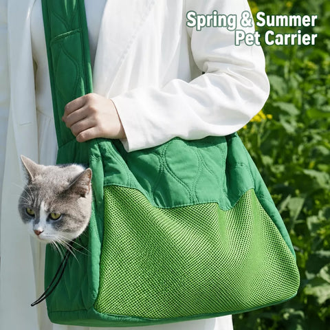 Portable Mesh Pet Carrier with Shoulder and Crossbody Straps
