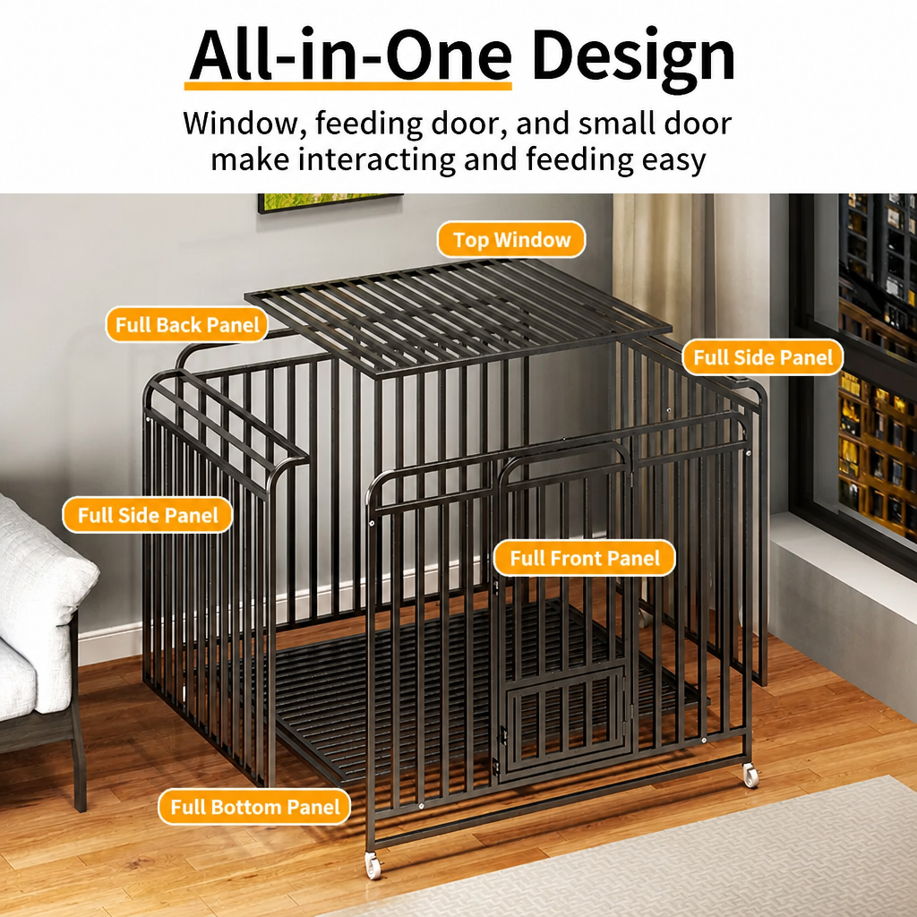 Reinforced Metal Dog Crate with Integrated Toilet Area