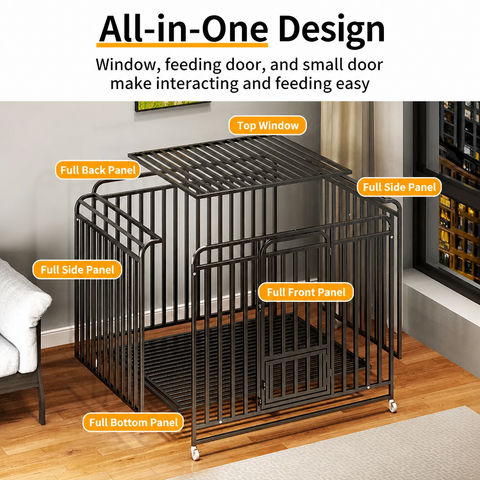 Reinforced Metal Dog Crate with Integrated Toilet Area