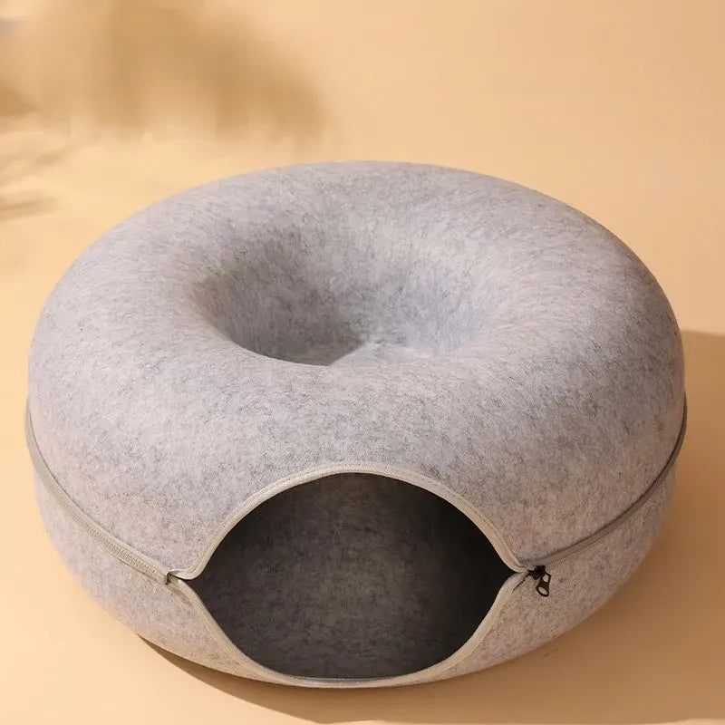 Enclosed Donut Pet Bed with Tunnel