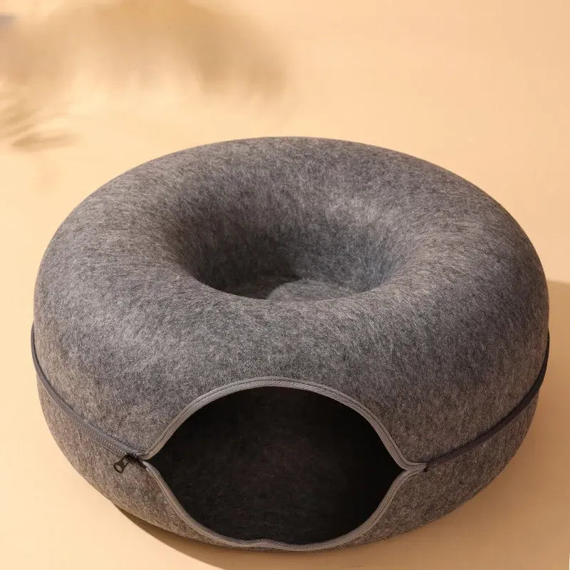 Enclosed Donut Pet Bed with Tunnel