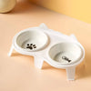 Ceramic Double Cat Bowls with Stand