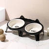 Ceramic Double Cat Bowls with Stand