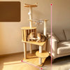 Wooden Cat Tree with Scratching Post and Enclosed Cat House