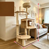 Wooden Cat Tree with Scratching Post and Enclosed Cat House