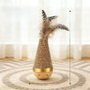 Linen Tumbler Toy for Cats and Dogs with Feather Pieces and Solid Wood Base