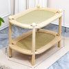 Two-Tier Wooden Cat Bed with Scratching and Woven Mats